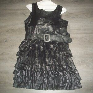 womens black dress. metallic wet look.detachable belt.size medium